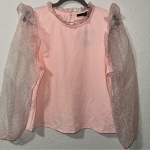 Marc New York Long Sheer Polka Dot Puff Sleeves Blouse With Ruffles size M